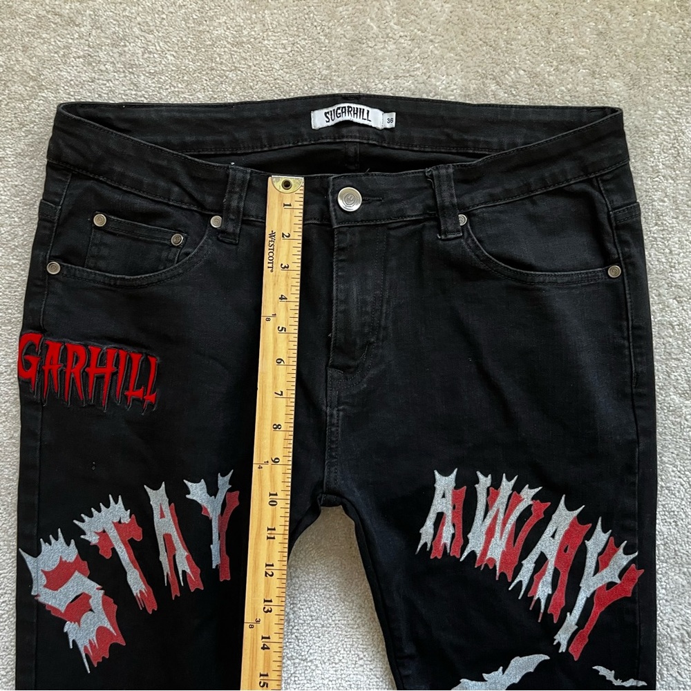 SUGAR HILL Hellscape Jean Goth Punk Street Wear Art to Wear Cosplay Artsy - Picture 5 of 8